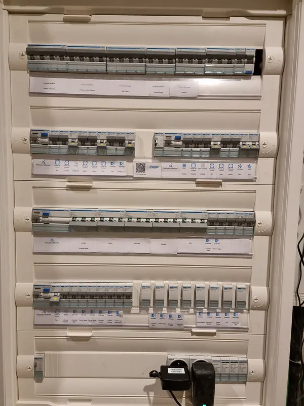 Armoire électrique modulaire, rangées de disjoncteurs alignées